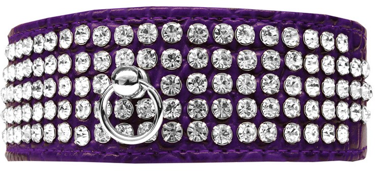 Mirage 5 Row Rhinestone Designer Croc Dog Collar Purple Size 22